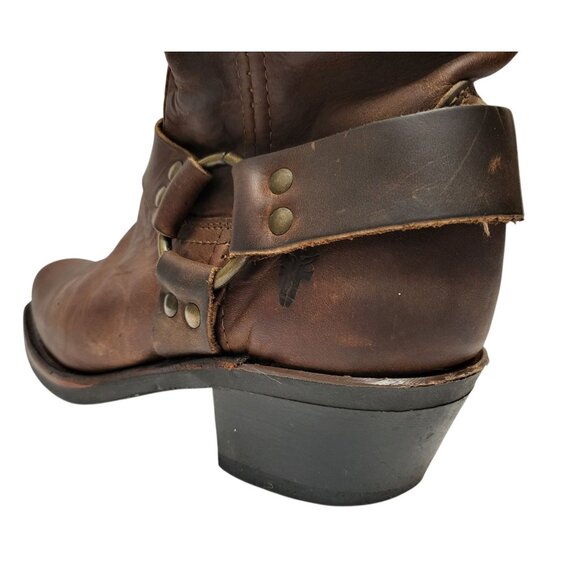FRYE 8R Harness Short Boot Brown Oiled Leather Western Cowgirl Moto Engineer - Picture 7 of 10